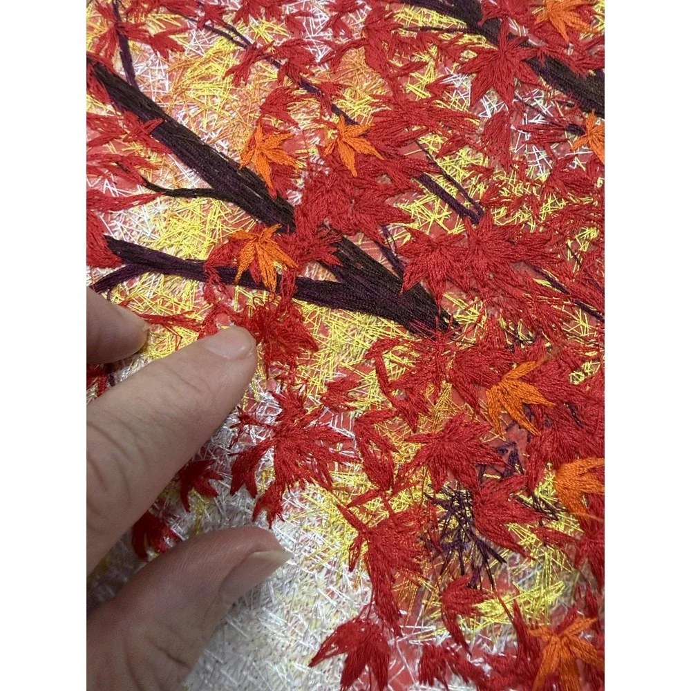 Autumn Red Trees River Landscape Embroidered Tapestry‎ Fabric Wall Art Panel